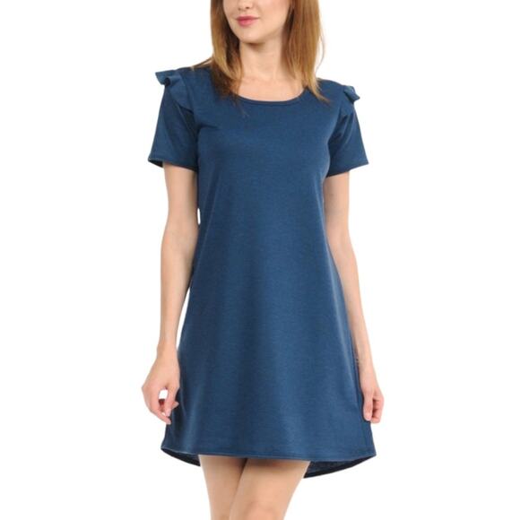 Cool Melon Shoulder Ruffle French Terry Shift Dress Size Large - Picture 1 of 7
